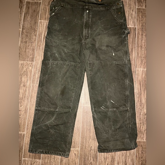 VTG Carhartt Double Knee Duck Canvas Bib Overalls R06 MOS Mens 42x32 Green - Picture 4 of 10